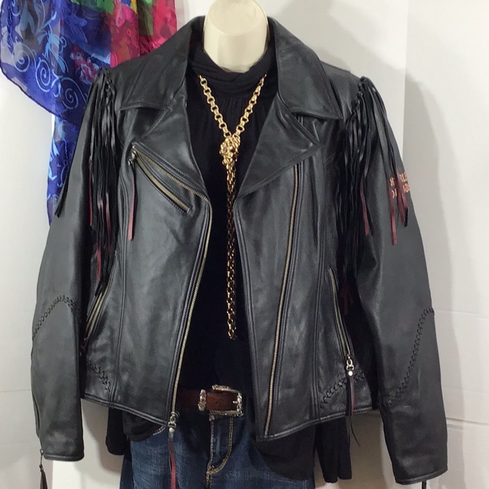 Vintage Harley Davidson Magic Dip dyed fringe Black Leather Jacket XL NWOT - Picture 6 of 15